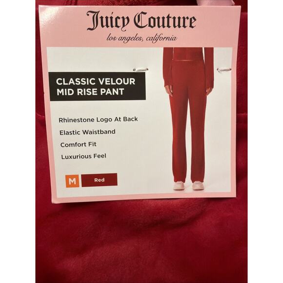 NWT Juicy Couture Red Velour Track Pants Medium Rhinestone Juicy Logo - Picture 3 of 10